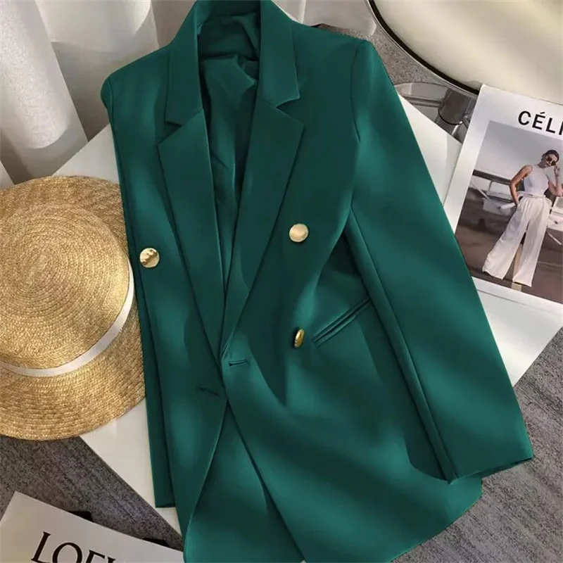 Damska elegancka metalowa klamra biała marynarka Casual Office Lady Blazer wysokiej klasy wyczucie ubrań w stylu zachodnim wiosna jesień 2025