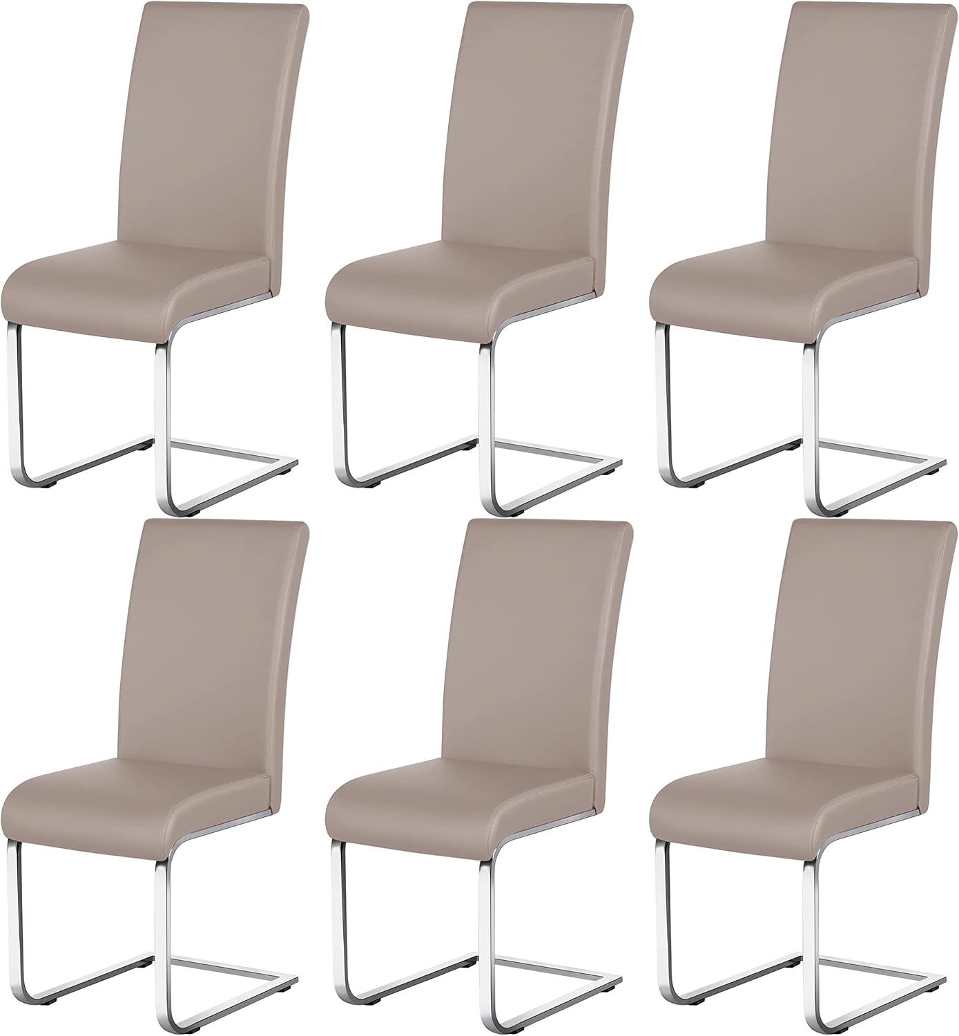 Dining Chairs Set of 6 Leather Chairs Modern Kitchen Chairs with High Back and Metal Legs for Dining Room Kitchen, Lig