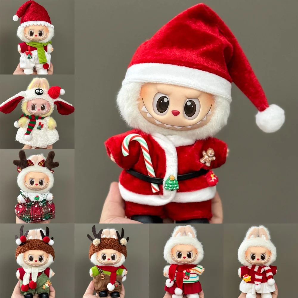 Doll Clothes For 15-17CM Labubu Clothing Merry Christmas Hat Scarf Elk Snowman Set Mini Plush Doll Accessory New Year Dress Gift