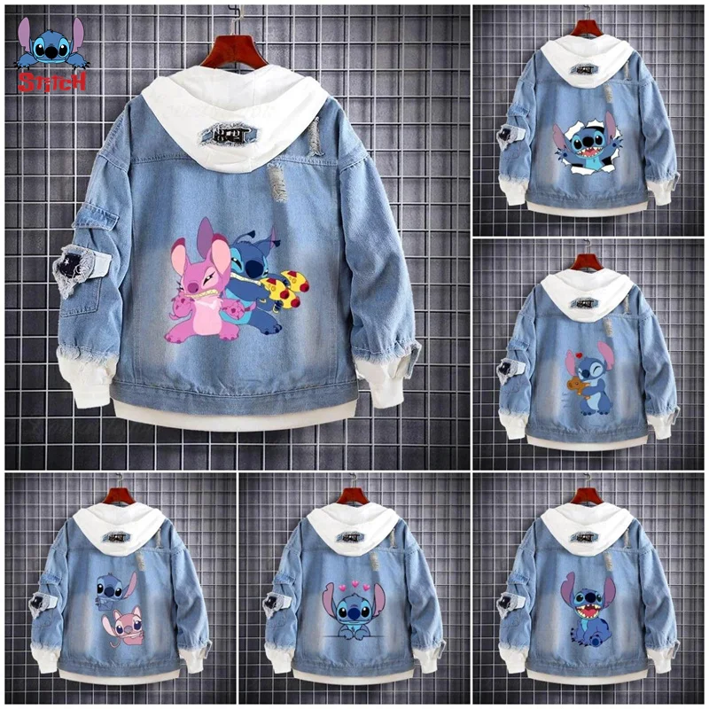 Dis Anime Cartoon Stich Denim Jean Jacke Mantel Harajuku Junge Mädchen Kleidung Kawaii Lilo Denim Hoodies Frühling Herbst Jacken