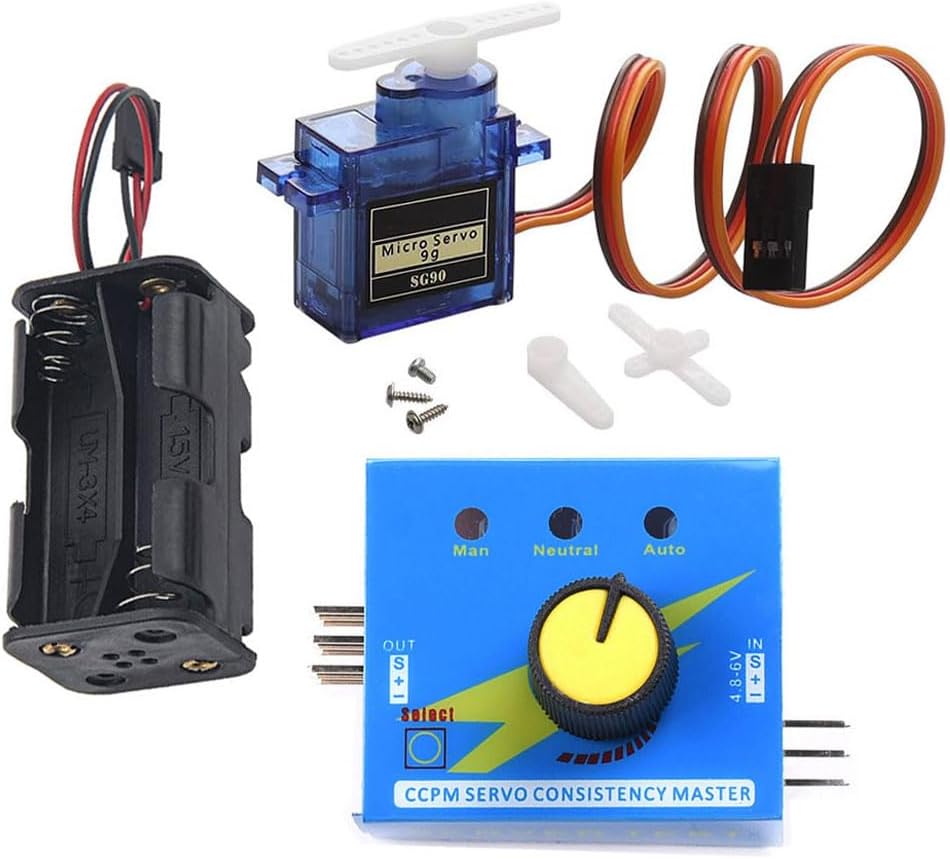 1 セット RC サーボモーターテスターコントローラーキット + 180 度 9 グラムサーボ 6V バッテリーホルダー付きロボット RC カーヘリコプター飛行機用