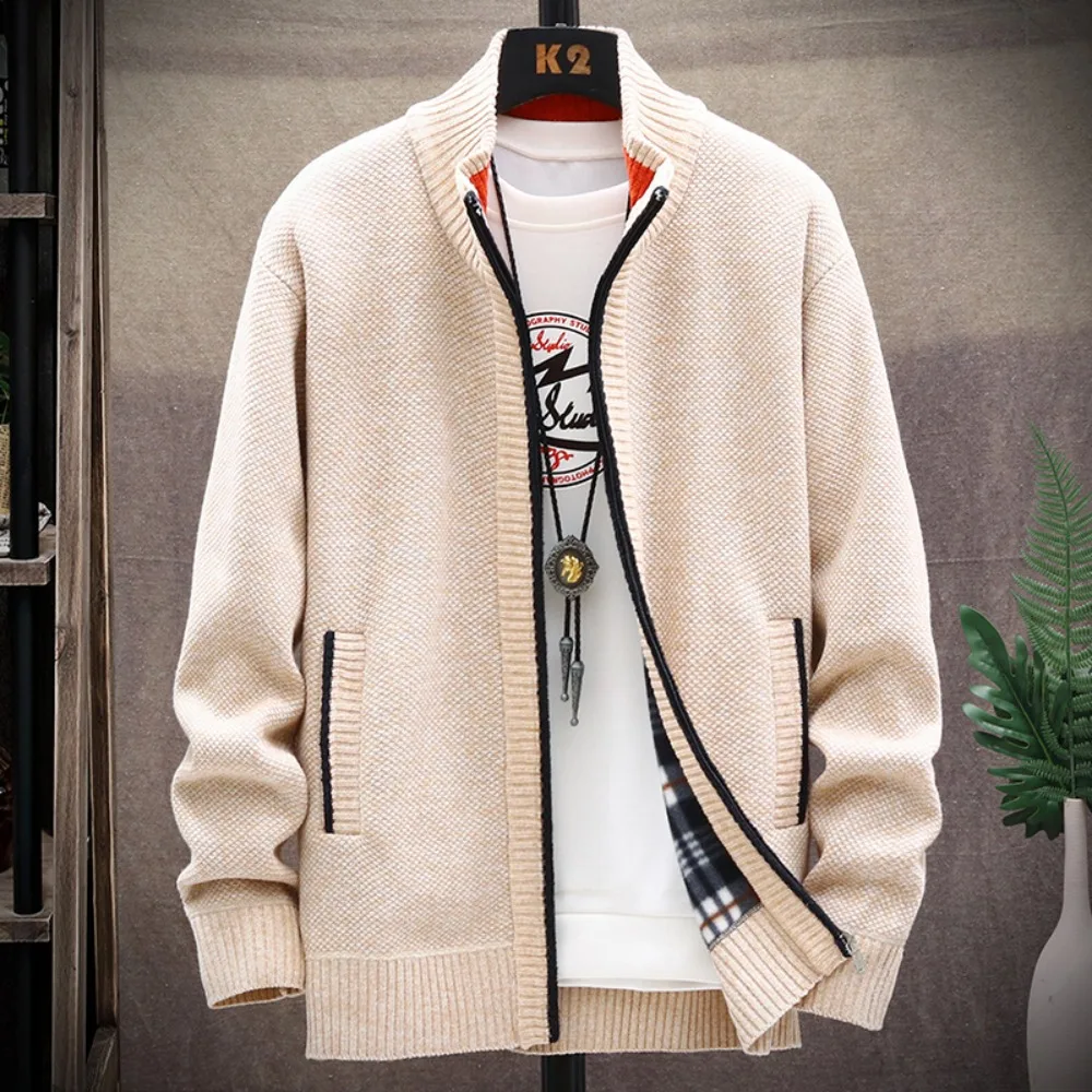 Gestrickte Strickjacke Einfarbig Pullover Männer Zipper Herbst Neue Lange ärmeln Jacke Warme Fleece Strickjacken Jacke