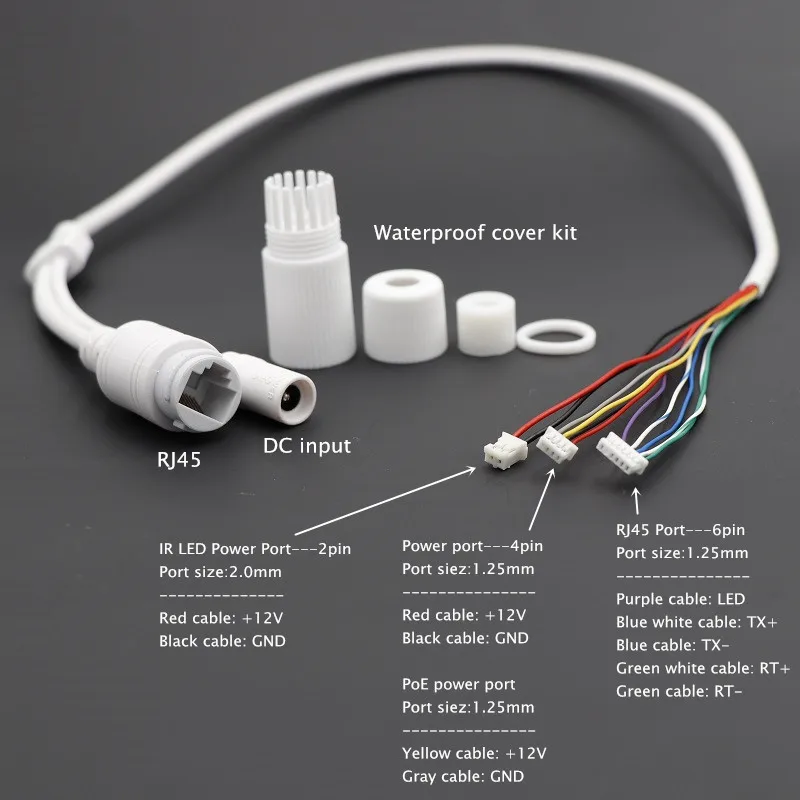 Câmera de rede IP CCTV POE Módulo PCB cabo de alimentação de vídeo Withe, 65 cm de comprimento, conectores fêmea RJ45 com Terminlas, cabo à prova d'água