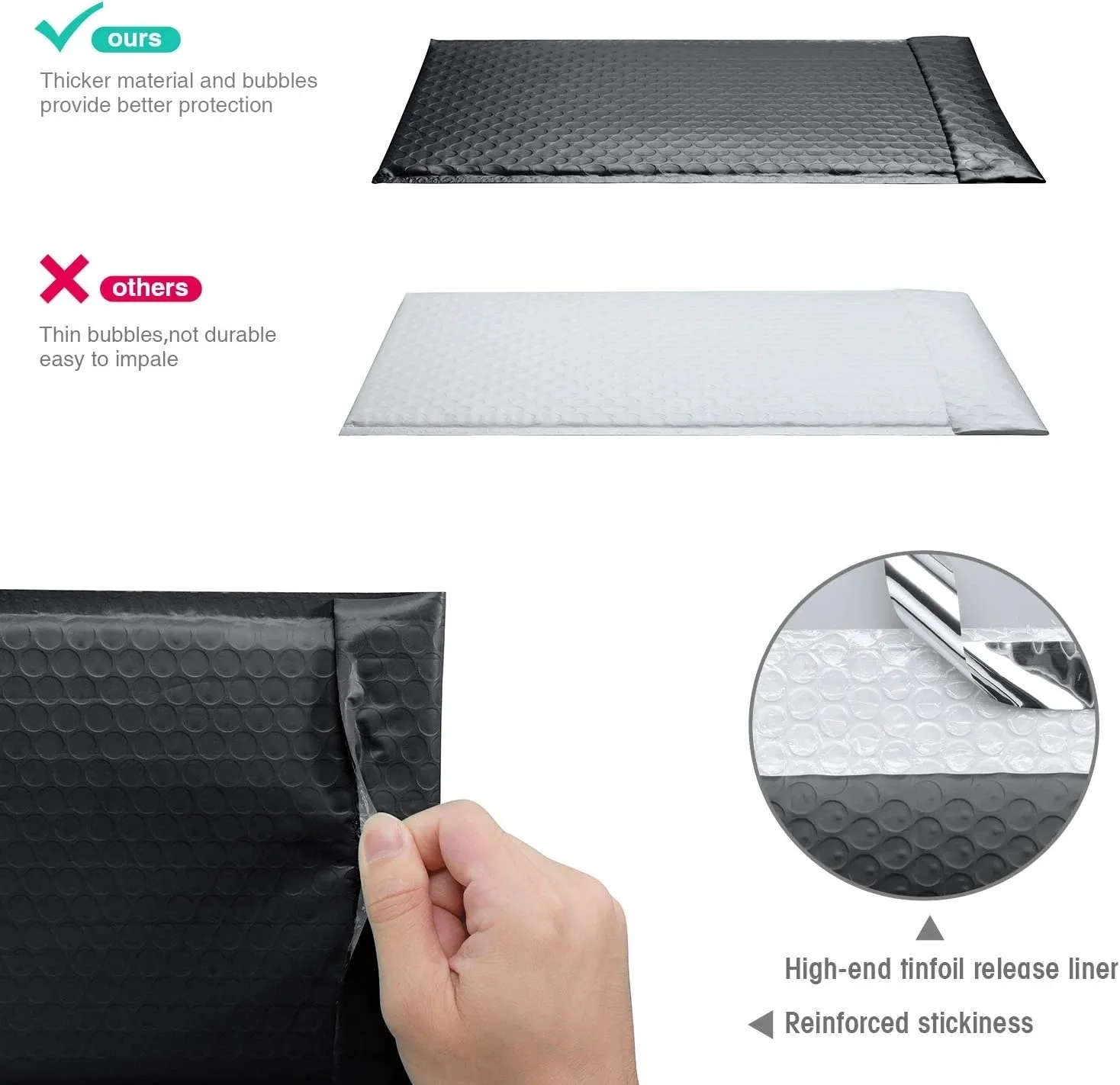 50Pcs Black Bubble Mailer Bubble Padded Mailing Envelopes Mailer Poly for Packaging Self Seal Shipping Bag Bubble Padding Bubble
