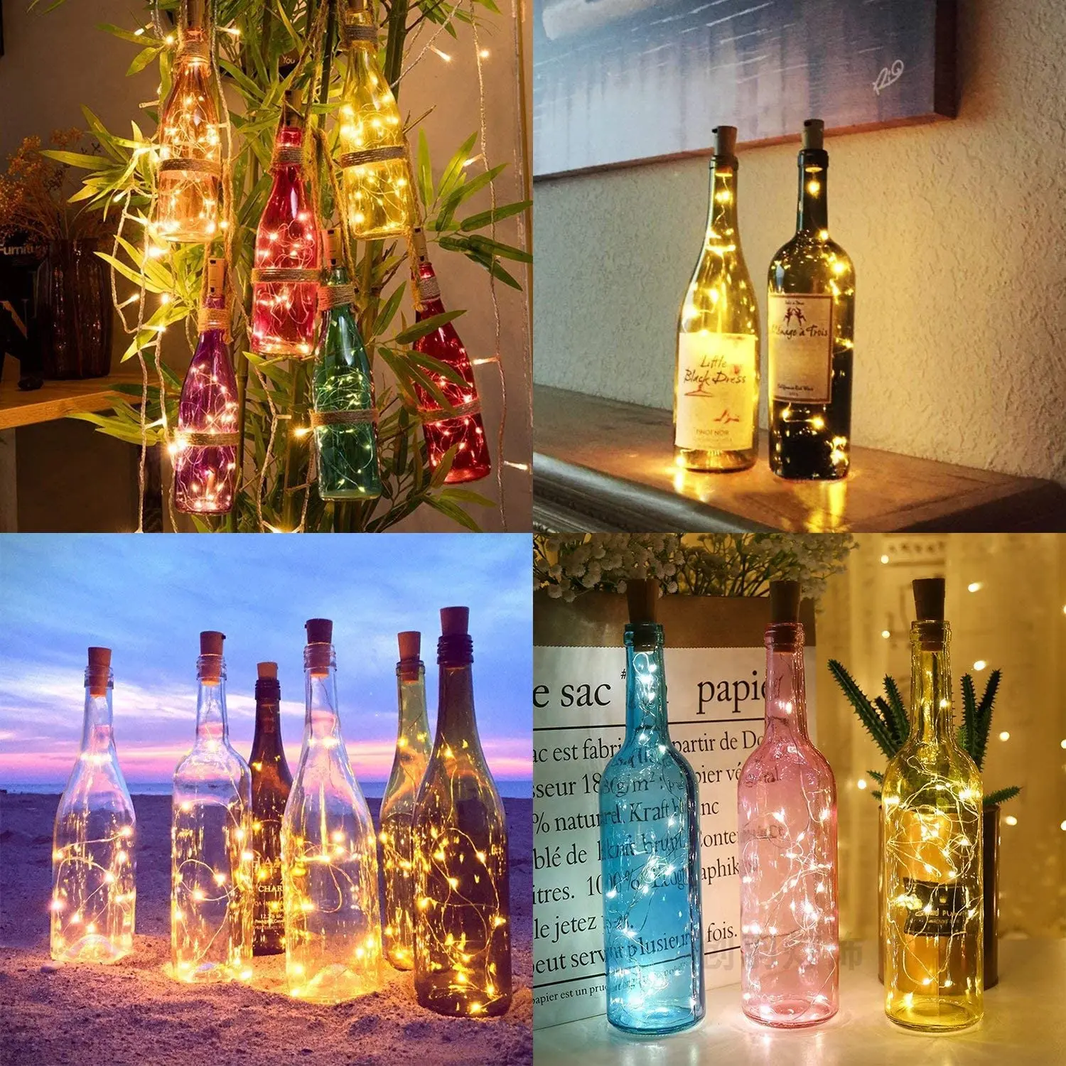 10 stringhe/confezione da 2 m 20 LED luce bottiglia di vino bianco caldo, mini luce decorativa in sughero fiaba bottiglia luminosa stringa decorativa l