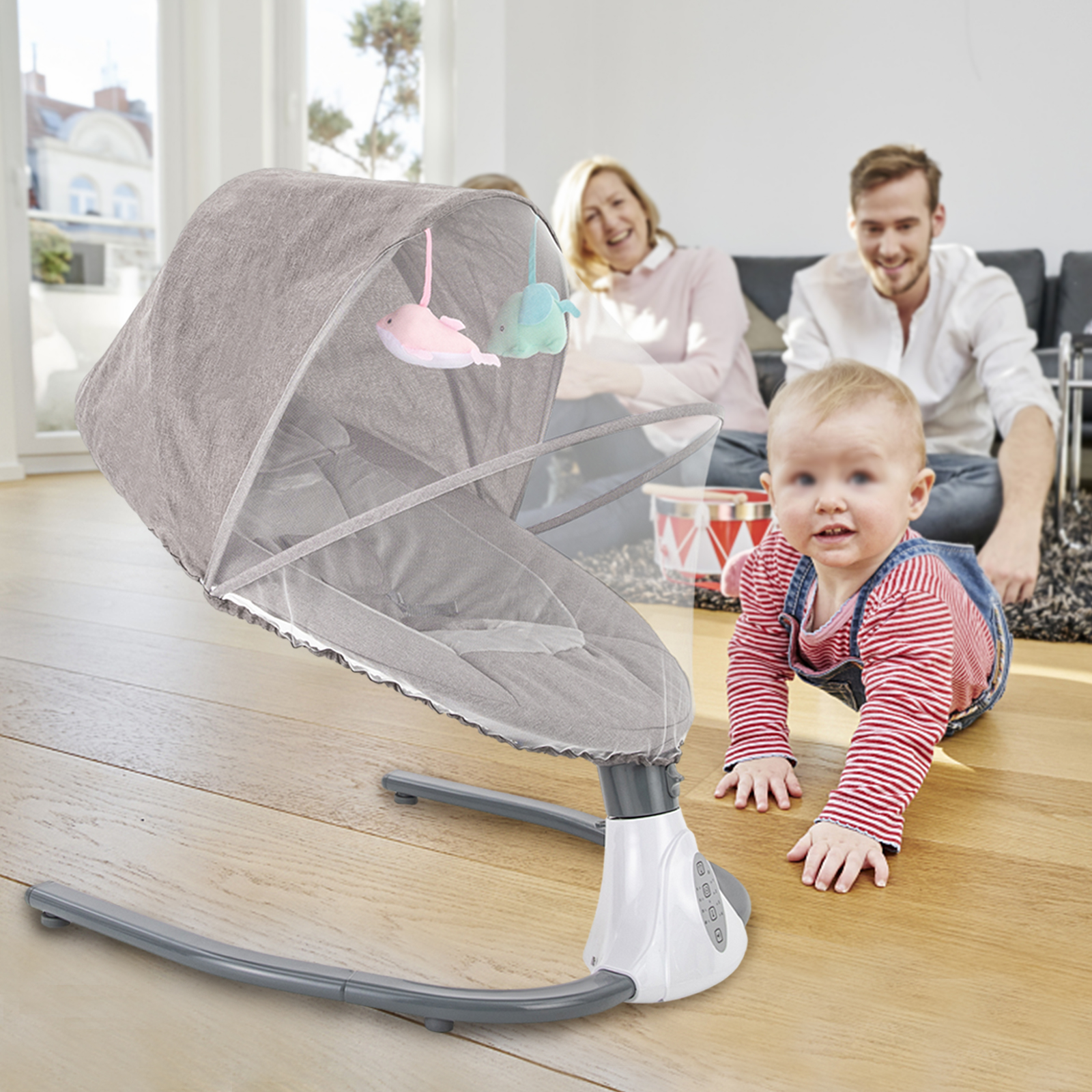 Berceau électrique pour bébé, berceau à bascule automatique avec musique Bluetooth et télécommande pour nouveau-nés