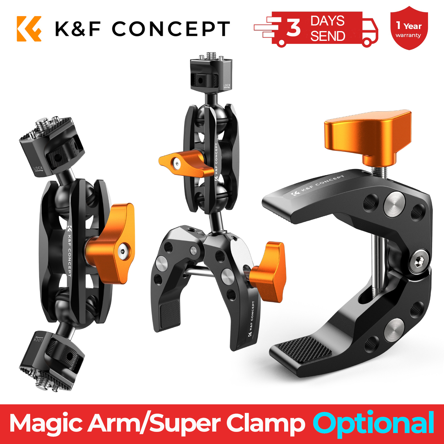 Многофункциональный суперзажим K&F Concept с двойным на 360° °   Волшебная рука с шаровой головкой для телефона GoPro Insta360 DJI OSMO Aciton Camera