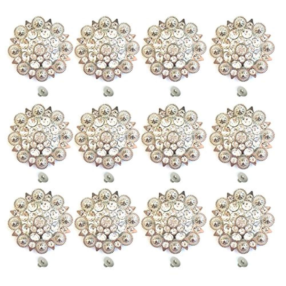 12pcs/lots ligh purple Diameter 3.7CM Metal flower Conchos white rhinestone decoration Belt accessories accessories