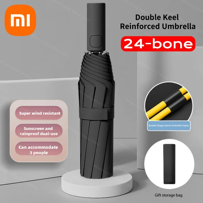 Paraguas plegable de doble hueso totalmente automático Xiaomi 24 Bone para protección solar UV resistencia a la lluvia y fuerte resistencia al viento