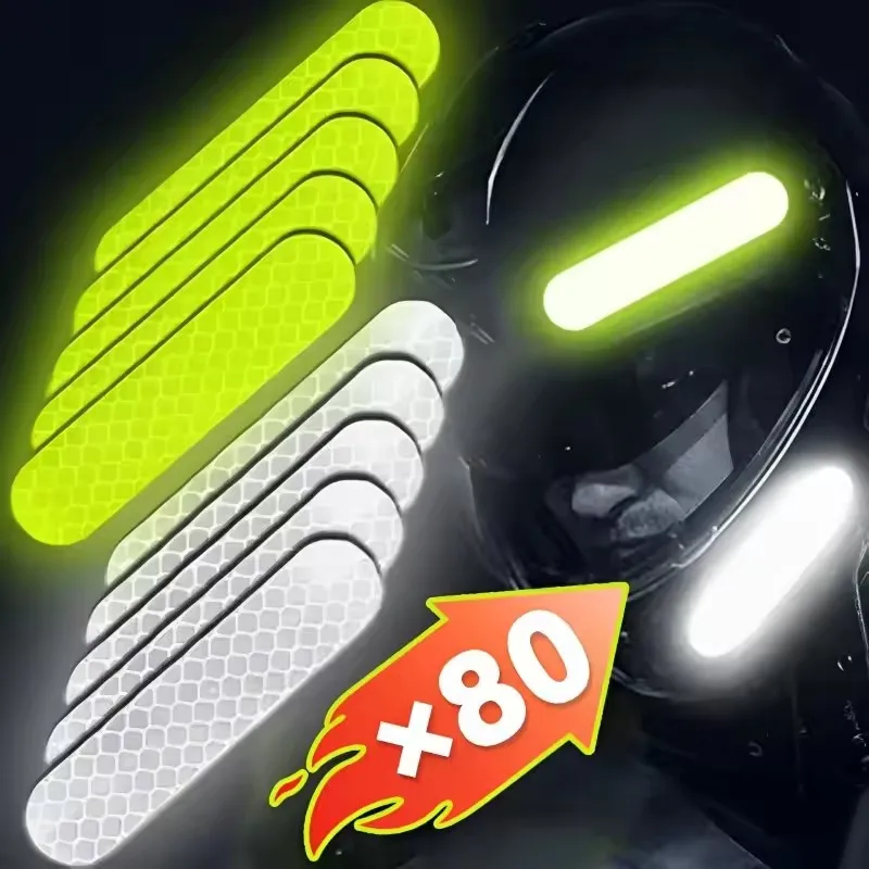 80-10 pezzi adesivi di avvertimento riflettenti di sicurezza per casco per auto nastro riflettente ad alta visibilità per adesivi di avvertimento per guida notturna