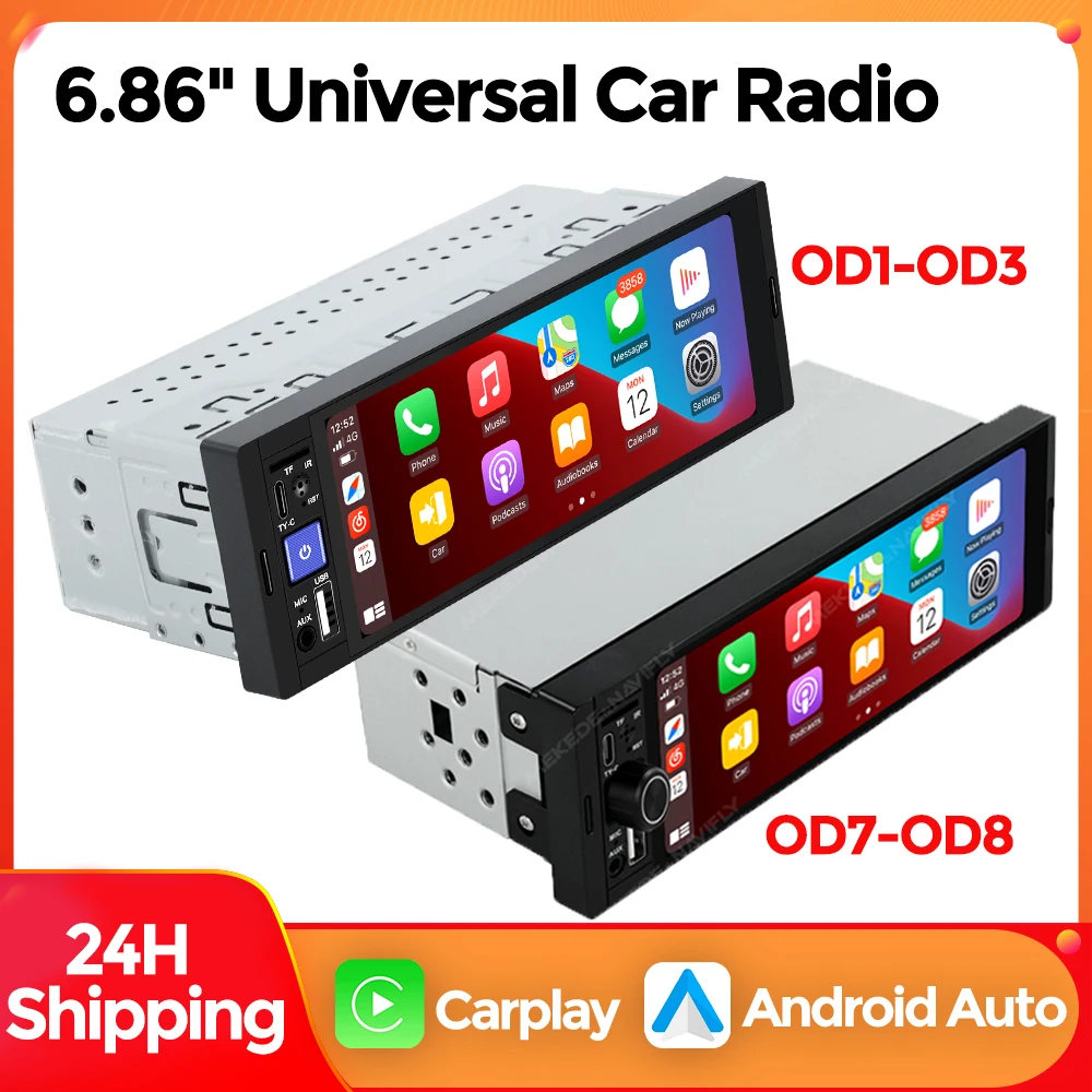 MEKEDE-reproductor Multimedia de vídeo MP5 para coche, autorradio estéreo con BT, FM, USB, enchufe tipo C, 6,86 pulgadas, 1DIN, Carplay, Android