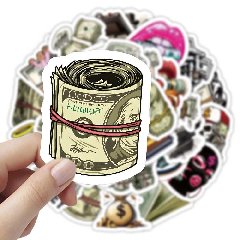 10/30/50 Uds. Pegatinas de dibujos animados dinero dólar mundo Graffiti impermeable DIY funda de teléfono equipaje cuaderno billetes calcomanías Decoración