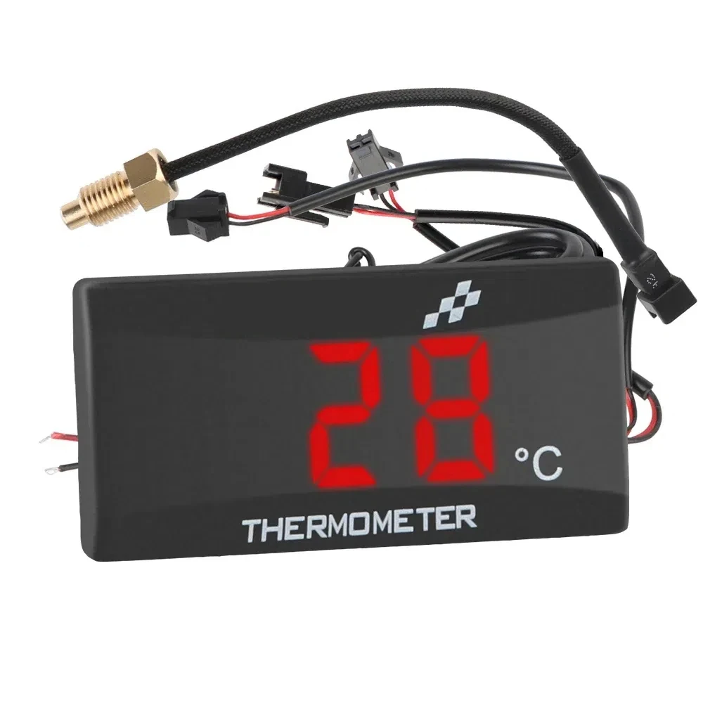 ชุดติดตั้งเพิ่มถังเก็บน้ําเทอร์โมมิเตอร์รถจักรยานยนต์ 0~120 ° C Monitor สีแดงสีน้ําเงินตัวบ่งชี้คําเตือน 12V เครื่องวัดอุณหภูมิรถจักรยานยนต์พร้อม Senso