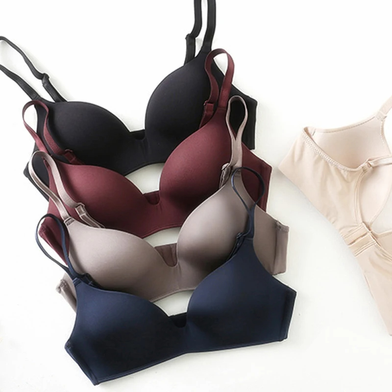 Sutiã ultrafino sem fio para mulheres, roupa íntima sexy, push up, lingerie simples, sutiã sem costura, bralette, seda gelada
