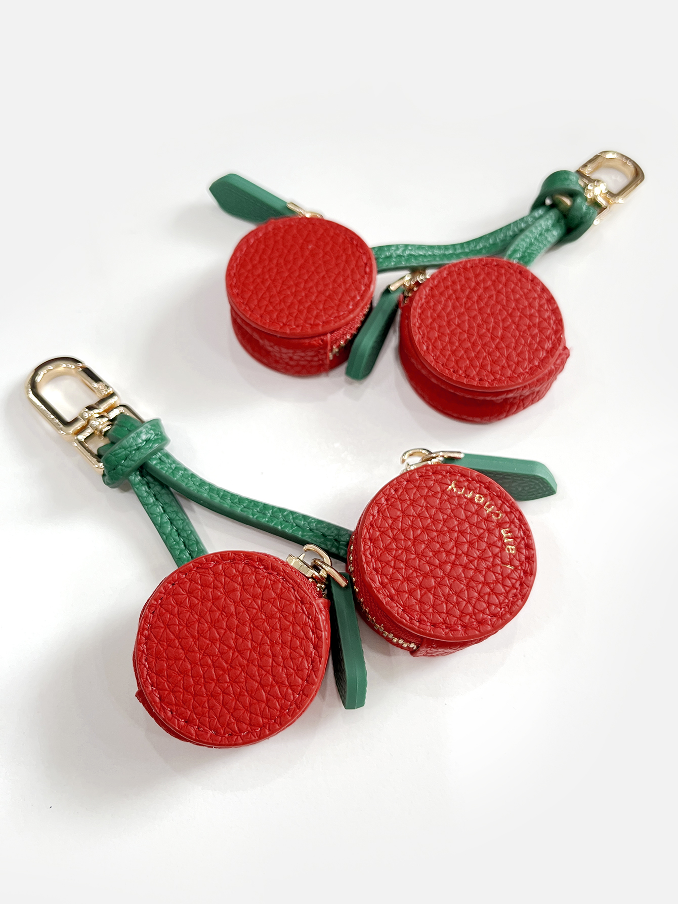 Fashion personality red cherry shape fruit pendant coin purse mini cute keychain PU leather bag pendant small bag gift for girls