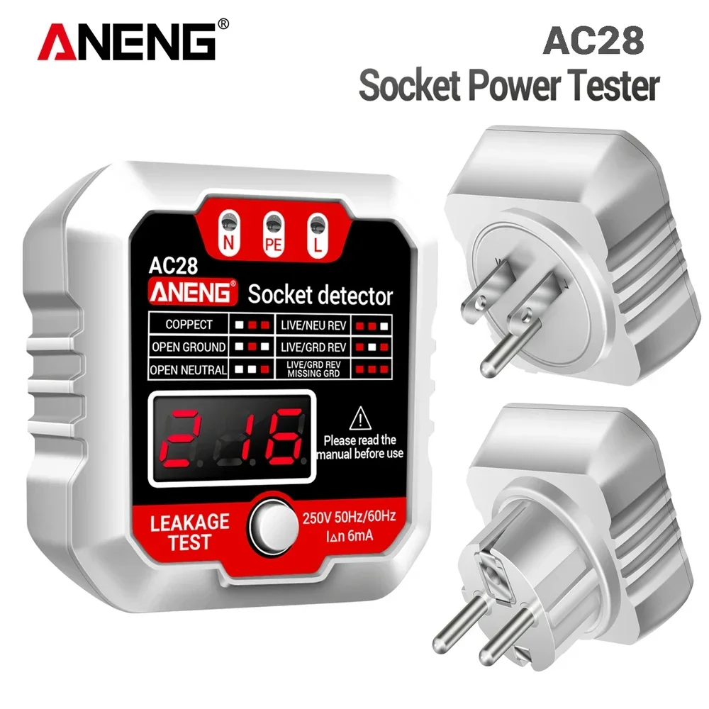 ANENG AC27/AC28 probador de potencia de enchufe Digital 50Hz/60Hz Detector de polaridad de enchufe probador de voltaje buscador de disyuntor enchufe UE/EE. UU.