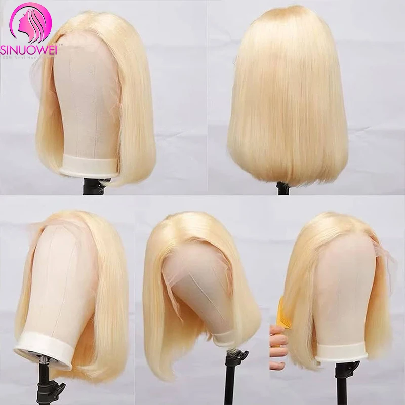 Peluca Bob corto 613 Color rubio miel peluca Bob recta 13x4 pelucas de cabello humano frontal de encaje pelucas con cierre de encaje 4x4 peluca barata para mujer