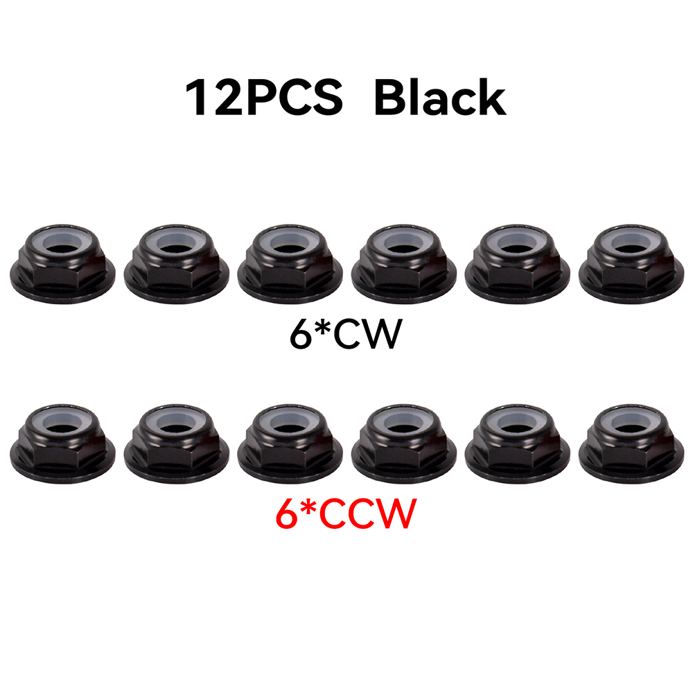 12pcs M5 มอเตอร์สกรูอลูมิเนียม CW CCW หน้าแปลนไนลอน Self-Locking Lock Nuts สําหรับ RC FPV Racing Drone