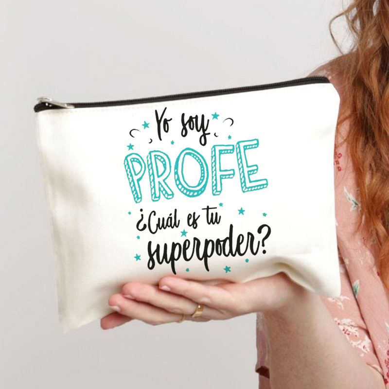 Spanisch gedruckt Lehrer Leben Make-up Tasche Federmäppchen Schule Schreibwaren Aufbewahrungstaschen Reise Make-up Waschen Organizer Geschenke