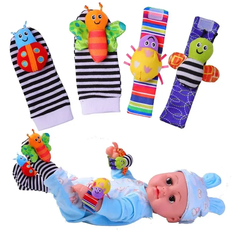 Sonajeros de juguete para bebé de 0 a 12 meses, calcetines de animales, correa para la muñeca + sonajero, calcetines para el pie del bebé, correa para la muñeca, calcetines para bebé, 4 Uds.