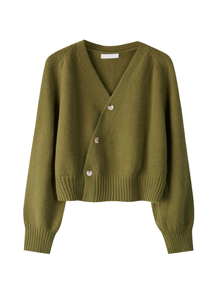 Versão coreana do outono e inverno feminino cardigan de malha diagonal com decote em v camisola feminina de manga comprida único breasted