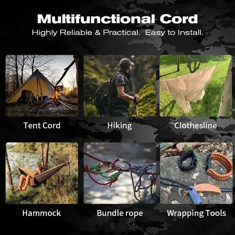 Corda paracord militar 550, 100m 50m 31m, 7 fios, 4mm, cabo de paraquedas, acampamento ao ar livre, equipamento de sobrevivência, pulseira diy, linha de barraca
