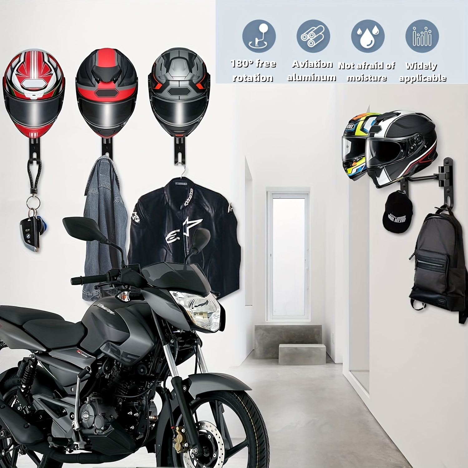 2-in-1 Helmet storage rack With hook Can be rotated 180° save space helmet holder home Motorcycle display stand