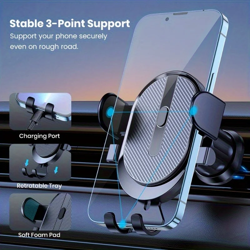 360 ° Rotierender Auto-Telefonhalter für Lüftungsschlitze – universelle Haken-Clip-Halterung mit rutschfestem Griff für iPhone/Samsung/GPS