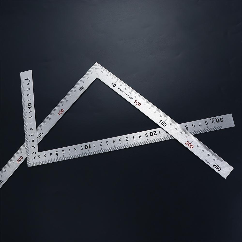 Materiale scolastico per ufficio a doppia faccia Righello angolare in metallo in acciaio inossidabile Righello dritto Righello da 90 gradi Righello a forma di L