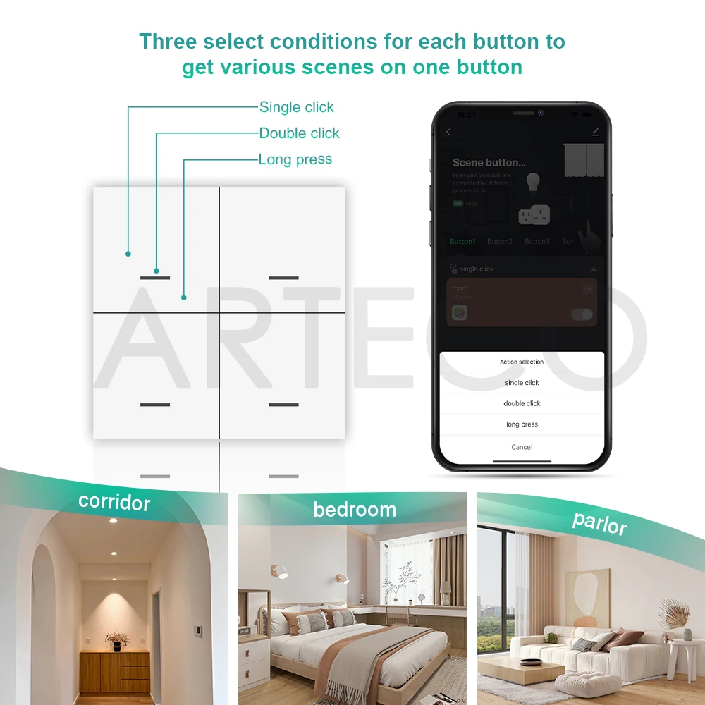 Tuya Zigbee Drahtlose Szene Schalter Push Button Controller 4 Gang 12 Modi Smart Leben App Home Automation Szenario Für Tuya Gerät