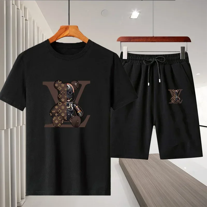 Nuevo traje deportivo de ocio de verano 2025 para hombre, senderismo al aire libre, trotar, camiseta transpirable de manga corta + pantalones cortos, conjunto de dos piezas
