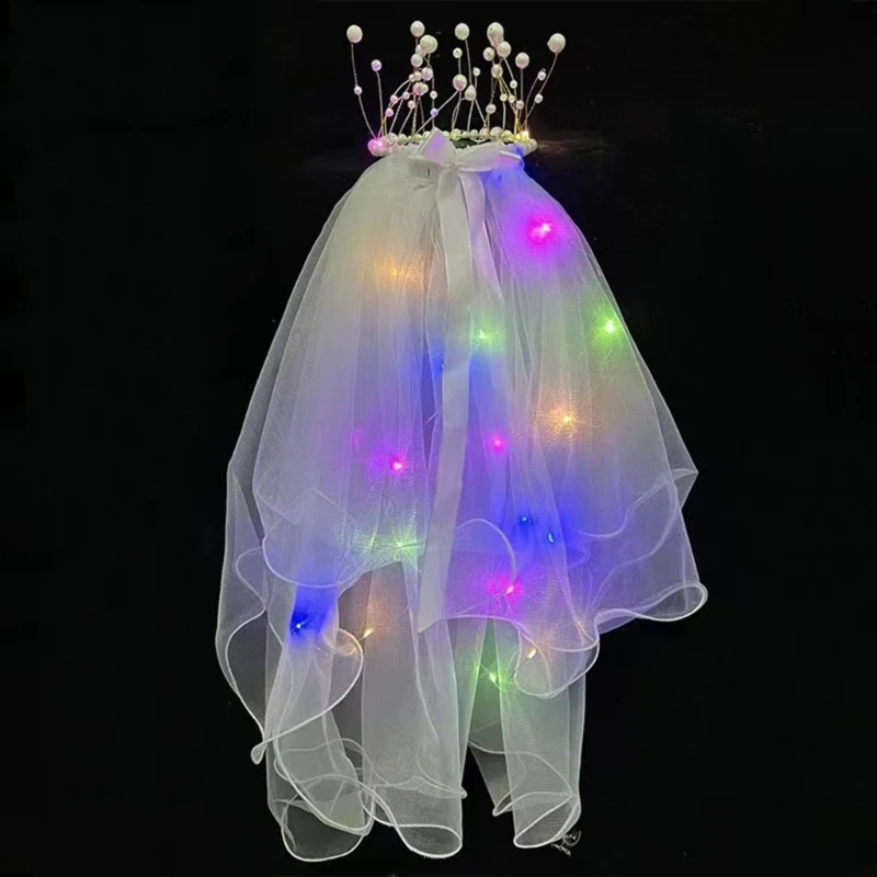 ม่านไฟ LED สำหรับเจ้าสาวผ้าคลุมหน้าเจ้าสาวพร้อมมงกุฎเครื่องประดับผมสำหรับงานเลี้ยงงานแต่งงานที่หรูหราและสวยงามสำหรับผู้หญิง2023ใหม่