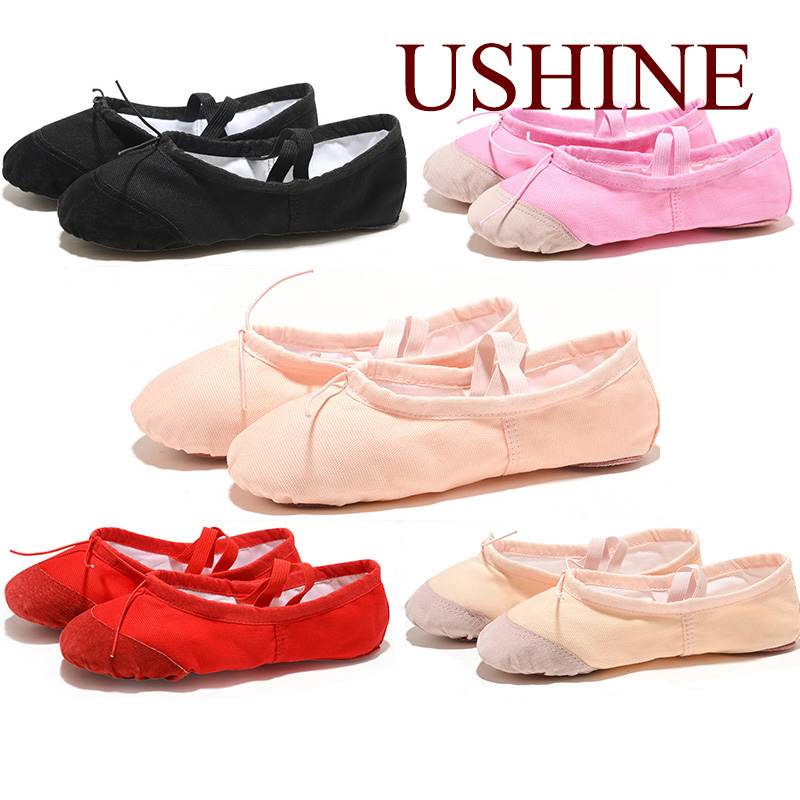 Zapatos de Ballet planos de lona para niñas, zapatillas de baile, zapatos de baile para adultos, mujeres, niños, suela dividida clásica, cuero suave