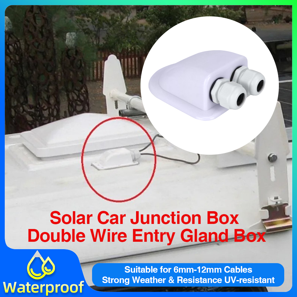 Caixa de junção para caravana, caixa de armazenamento de cabo de entrada de fio solar à prova d'água, caixa de glândula, suporte de conector de cabo de entrada de fio de teto, furo duplo