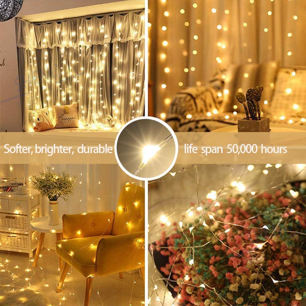 Tenda LED String Lights 3x1m luce calda telecomando camera da letto vacanza matrimonio decorazione natalizia fata ghirlanda lampada