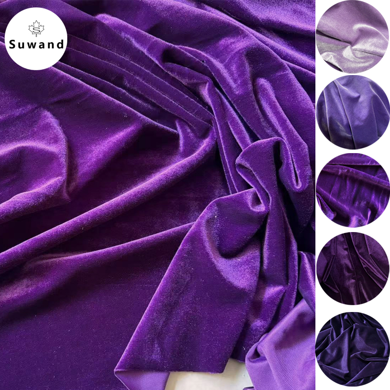 Tecido de veludo macio e sedoso roxo escuro para cenários de vestido formal, decoração de festa de casamento, fundo de cortina para fotografia diy