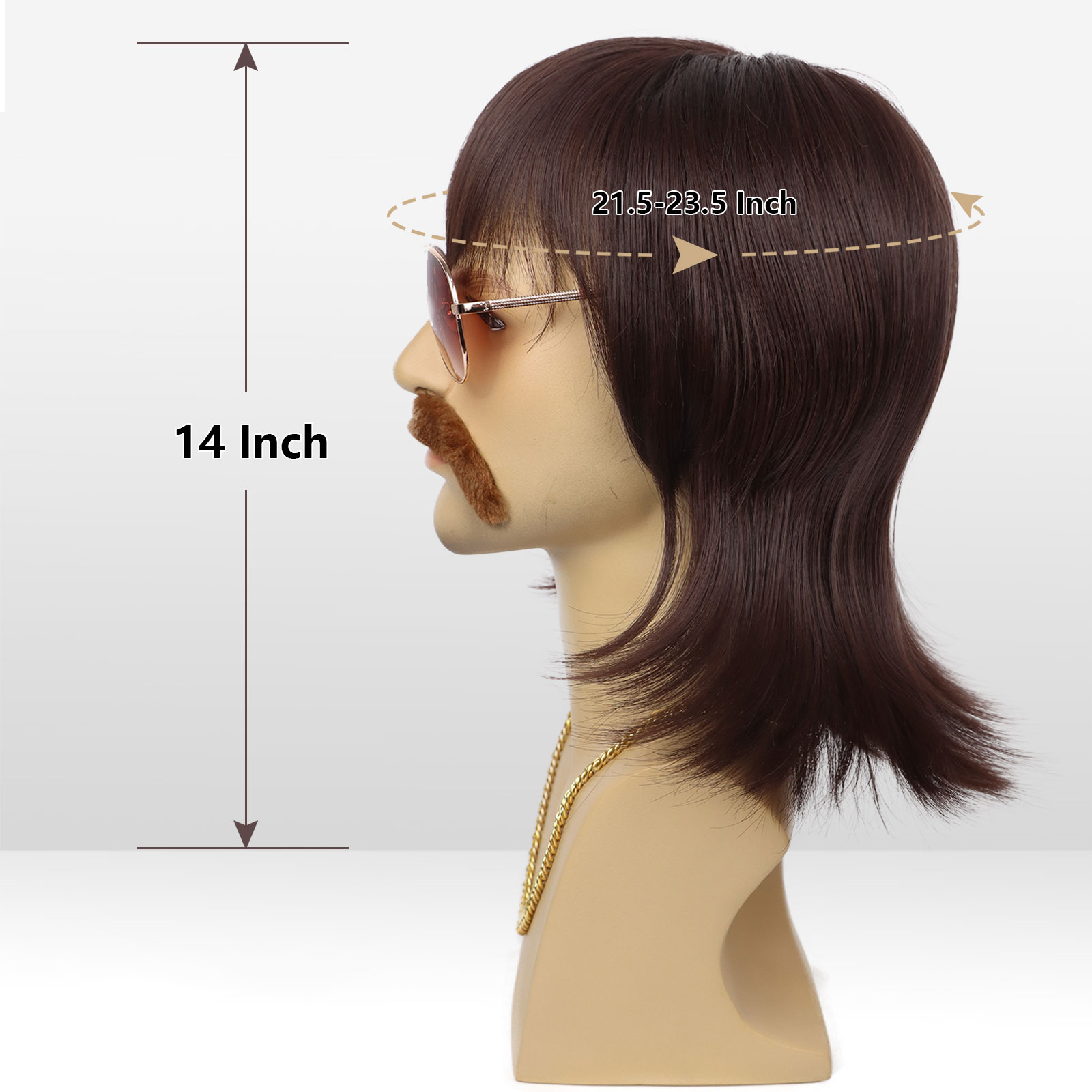 สังเคราะห์ Mullet วิกผมสั้น 70s Disco ชุดสําหรับวิกผมผู้ชายหนวดแว่นตาและโซ่ 60s นักร้อง Rocker ฮิปปี้คอสเพลย์ฮาโลวีน