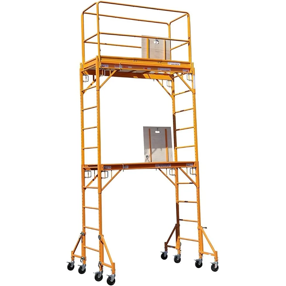 Multipurpose Maxi Square Baker Style Scaffold Tower Package - 12 Feet, 1,000 Pound Capacity With Hatch Deck Guard Rail and