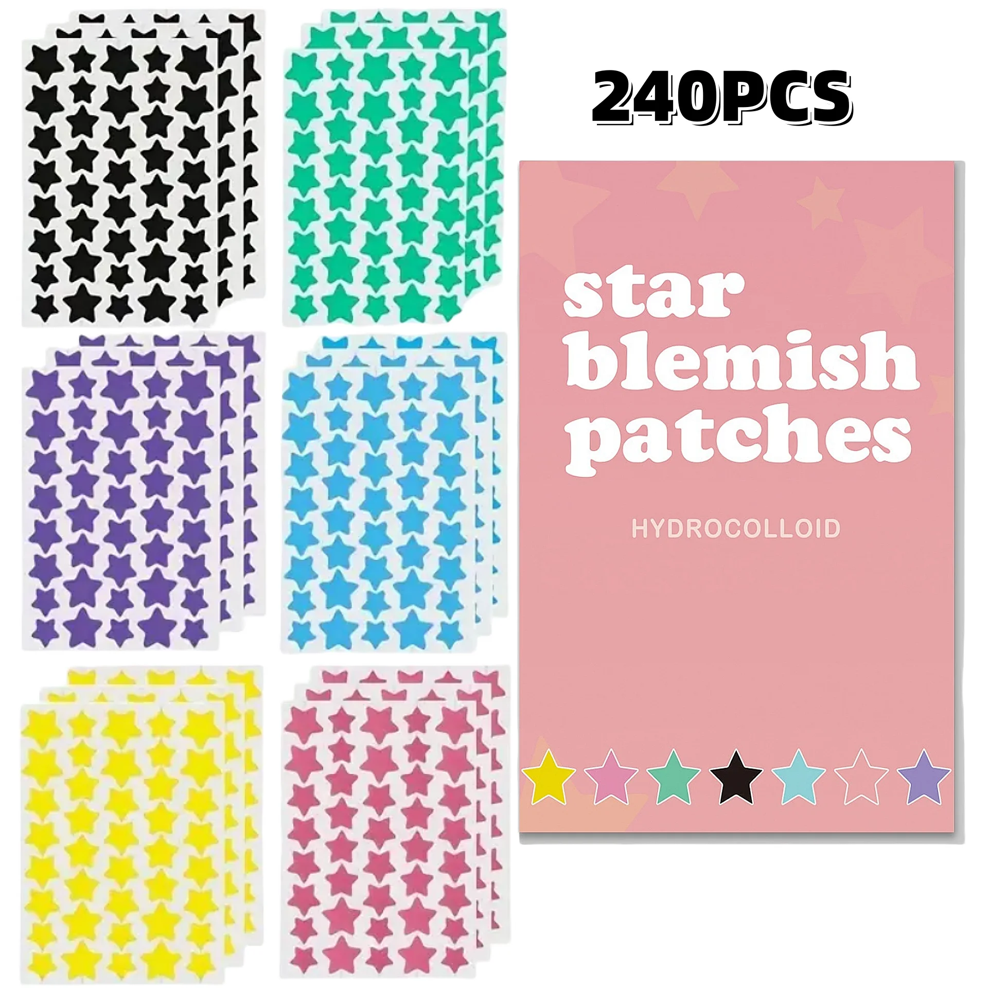 240 pieces of multi-color star acne patches, facial acne patches, concealer acne patches, and pimples patches, ultra-thin