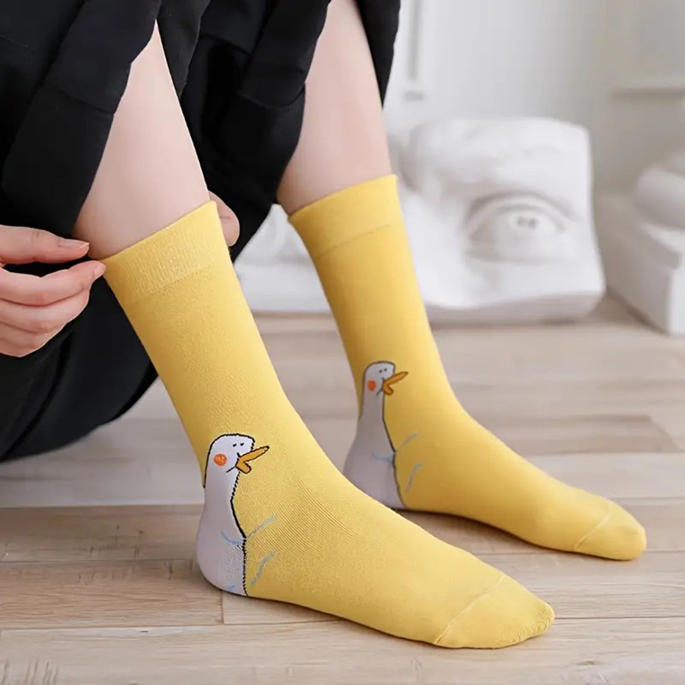 1/6 paia di calzini da donna in cartone animato alla moda e versatili dal design carino divertente oca traspirante morbido e confortevole calzini casual da donna 