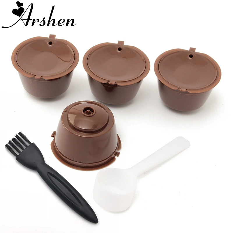 4 шт./компл. Dolce Gusto Plsatic многоразовая капсула для кофе, фильтрующая чашка, 200 раз, многоразовая ложка, щетка, совместимая с Nescafe Dolce Gusto
