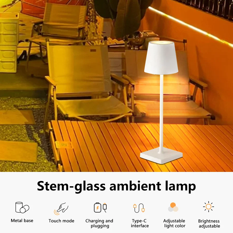 Lampada da tavolo a LED senza fili Luce notturna dimmerabile ricaricabile Luce d'atmosfera USB per camera da letto Lettura Ufficio Bar Caffè esterno Ambiente