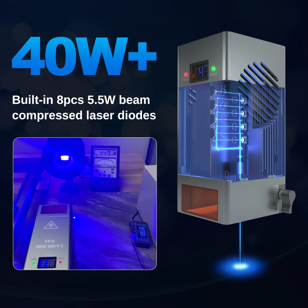 LASER TREE 40W Laser Module with Air Assist 8pcs Diodes 450nm TTL Blue Light Laser Head for Laser Engraver Cutter Tools