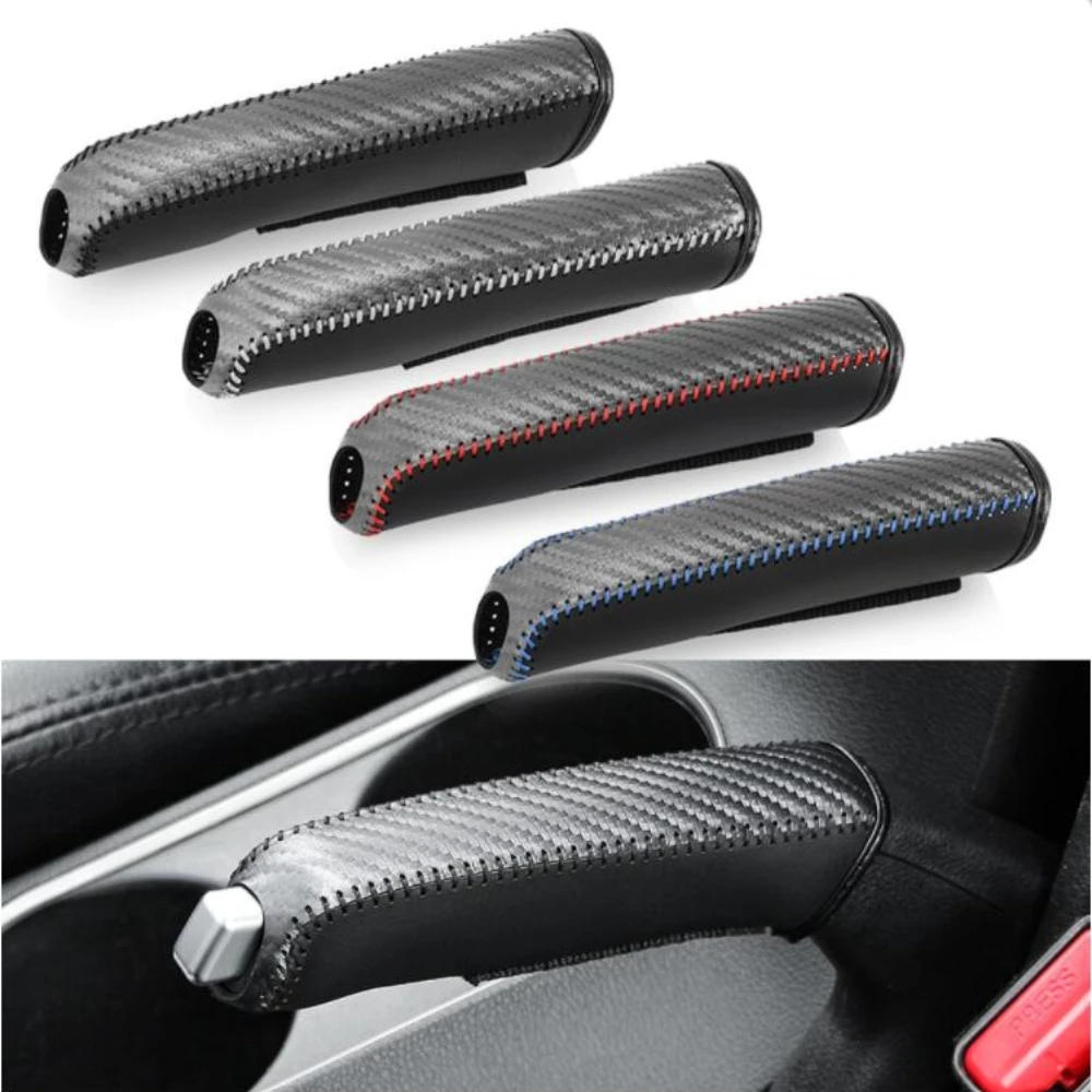 Cubierta de freno de mano de cuero de fibra de carbono para coche, funda protectora, protección de freno de mano, accesorios interiores de coche