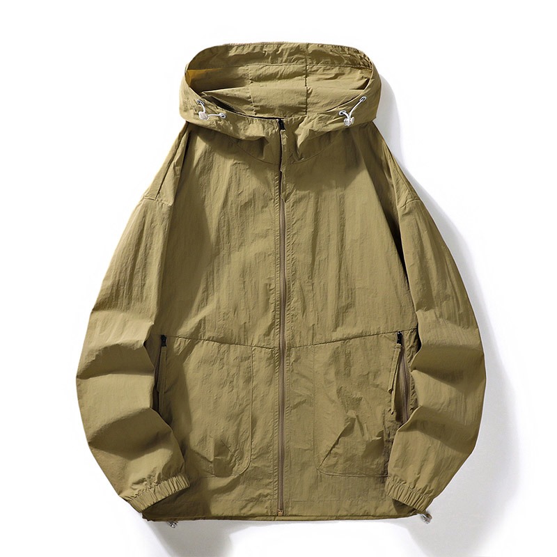 Plus Size Jacke Herren Sommer Kapuze Dünne wasserdichte Sonnenschutzkleidung Voller Reißverschluss Schnelle trockene Haut Windjacke Mantel