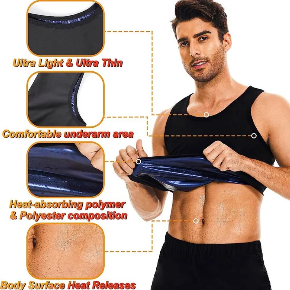 Gilet da sauna da uomo e camicia a maniche corte che cattura il calore, camicia da compressione da allenamento modellante per il corpo, vita dimagrante