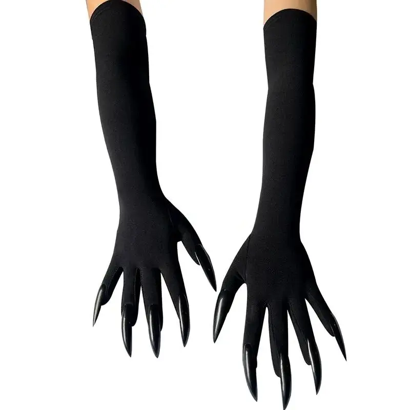 43 cm Frauen Scary Claw Lange Nagel Elastische Fäustlinge Halloween Schwarz Teufel Geister Krallen Handschuhe Party Cosplay Leistung Kostüm