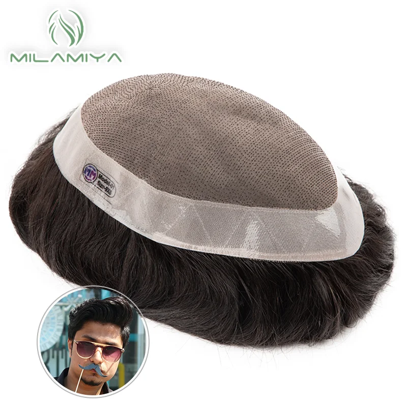 เส้นผมมนุษย์ระบบผู้ชาย Toupee Fine Mono Wig Pria 130% ความหนาแน่นทนทานผม Prosthesis Toupee ผู้ชาย6 "ผมผู้ชายวิกผม