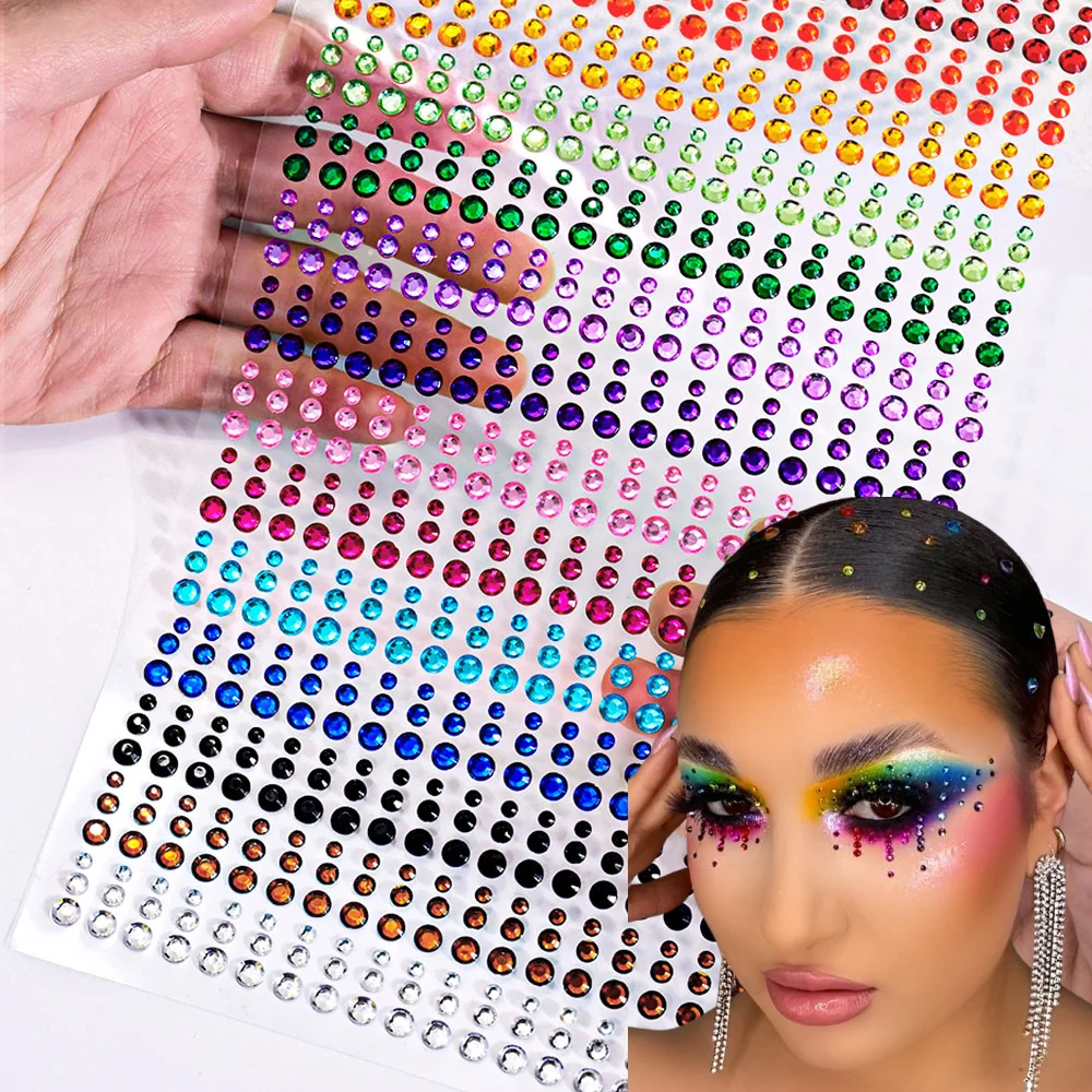 162/216/900 Stück Diamant-Tattoos-Aufkleber für Augen, Gesicht und Körper, 3/4/5/6 mm, farbiges Glitzer-Strass-Tattoo für Party-Make-up, Edelstein-Zubehör