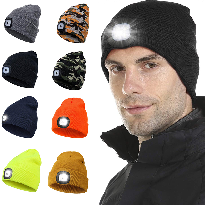 Gorro de punto con luz Led, gorro elástico cálido para otoño e invierno, deportes al aire libre, noche, senderismo, pesca, Camping, gorro brillante, faro Unisex